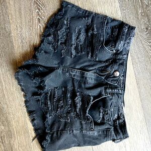 American eagle hi rise stretch black shorts